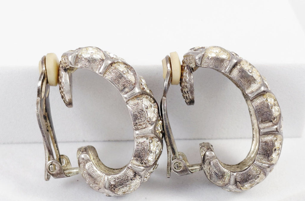 Vintage St. John Silver-Tone Pave Crystal Clip Earrings