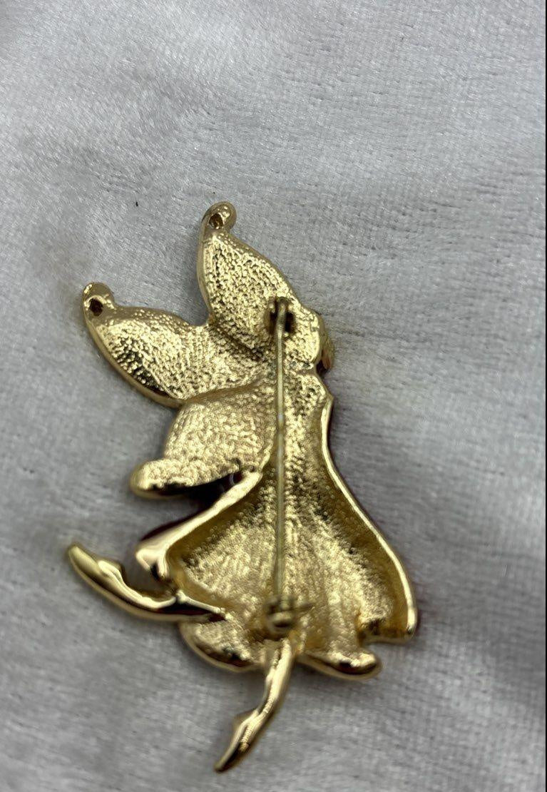 Vintage Gold-Tone Enamel Pixie Fairy Rhinestone Brooch
