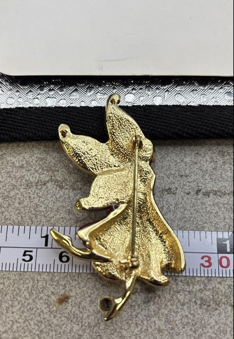 Vintage Gold-Tone Enamel Pixie Fairy Rhinestone Brooch
