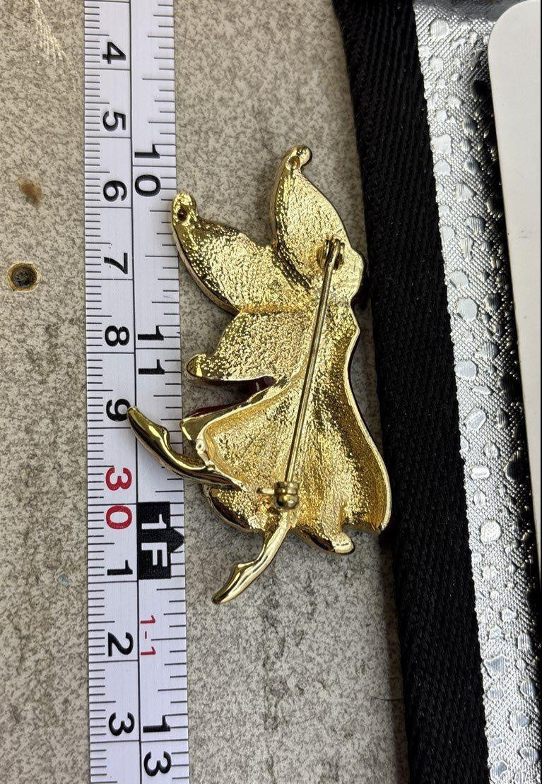 Vintage Gold-Tone Enamel Pixie Fairy Rhinestone Brooch