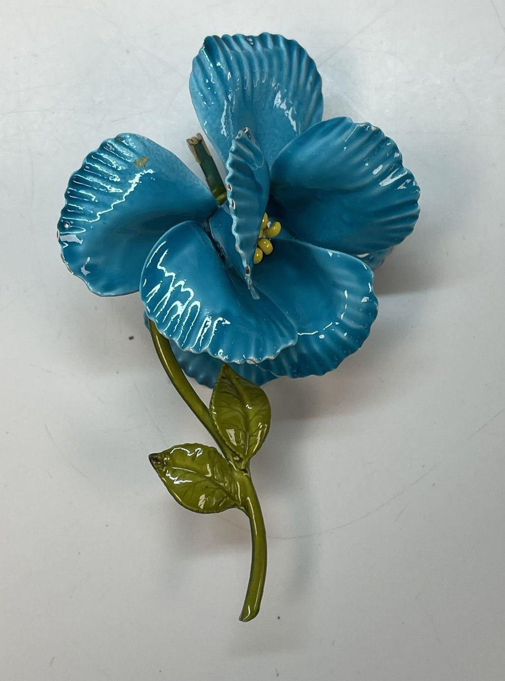 Vintage Blue Enamel Dimensional Flower Brooch
