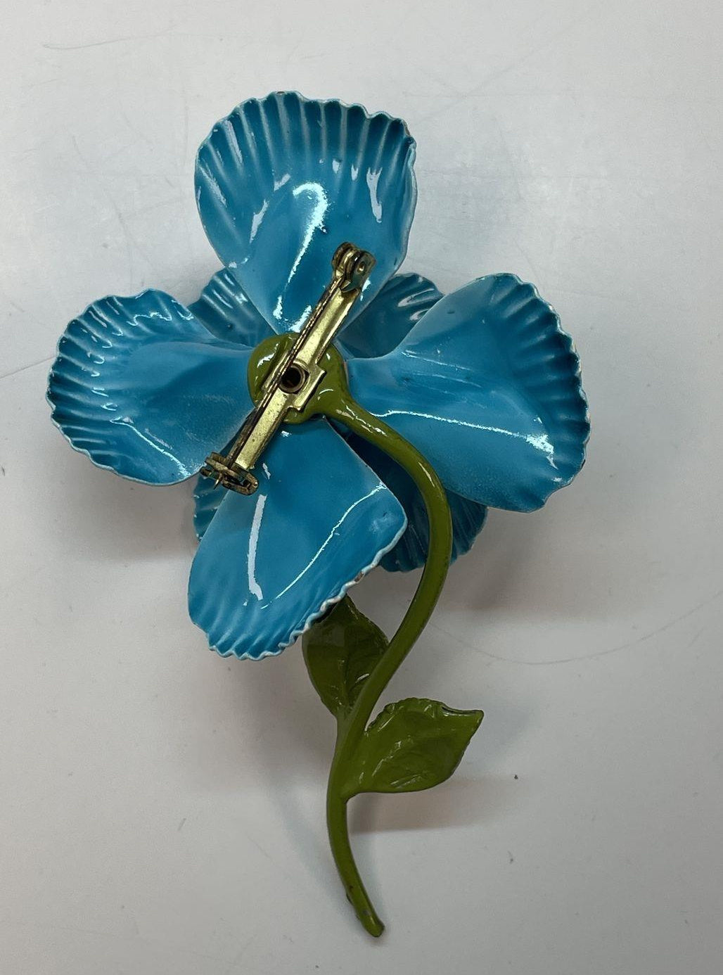 Vintage Blue Enamel Dimensional Flower Brooch