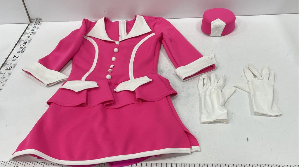 Weissman Pink & White Peplum Costume Dress with Hat & Gloves, Size SA