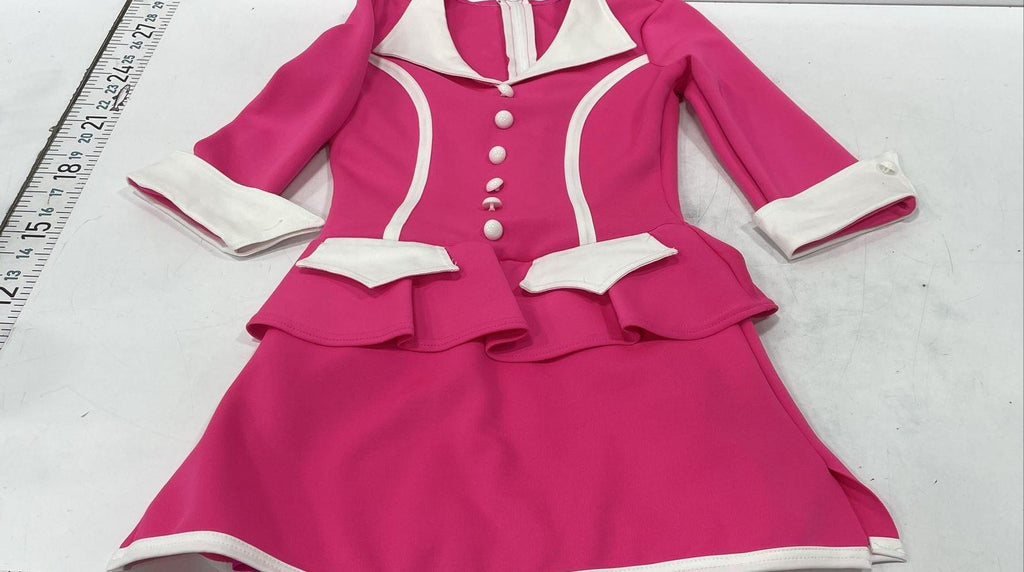 Weissman Pink & White Peplum Costume Dress with Hat & Gloves, Size SA