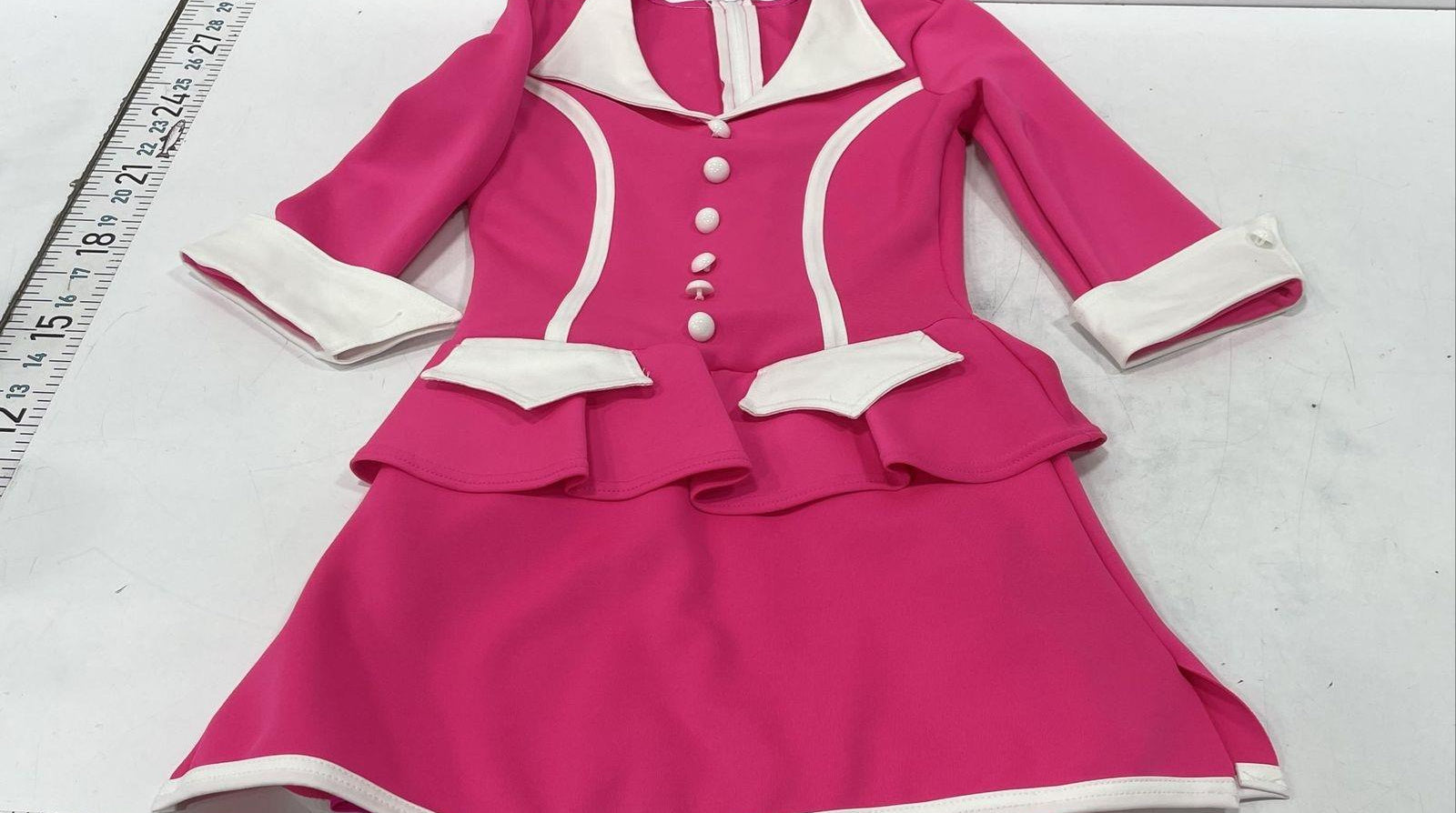 Weissman Pink & White Peplum Costume Dress with Hat & Gloves, Size SA