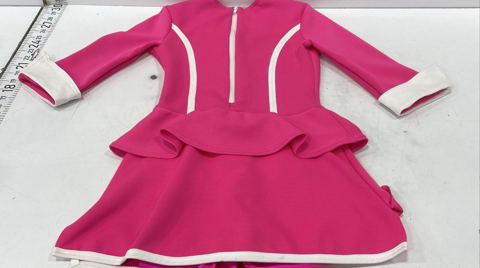 Weissman Pink & White Peplum Costume Dress with Hat & Gloves, Size SA
