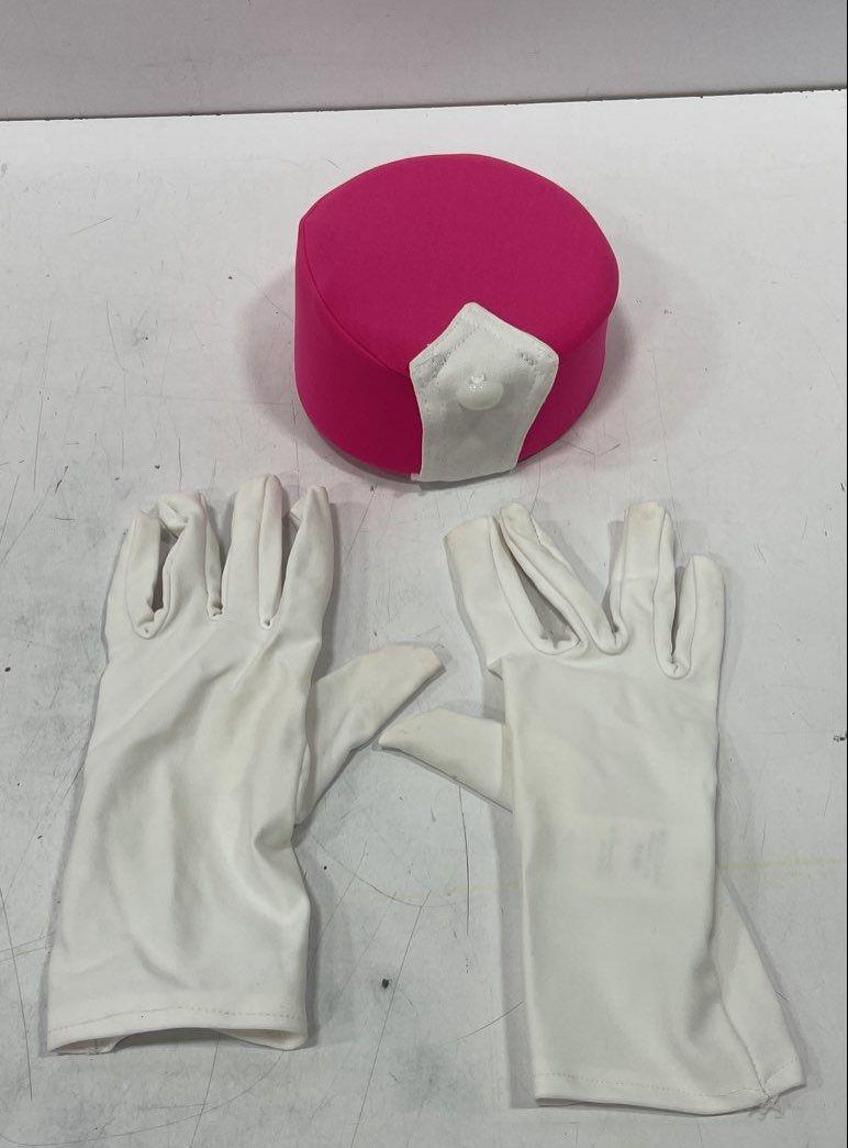 Weissman Pink & White Peplum Costume Dress with Hat & Gloves, Size SA
