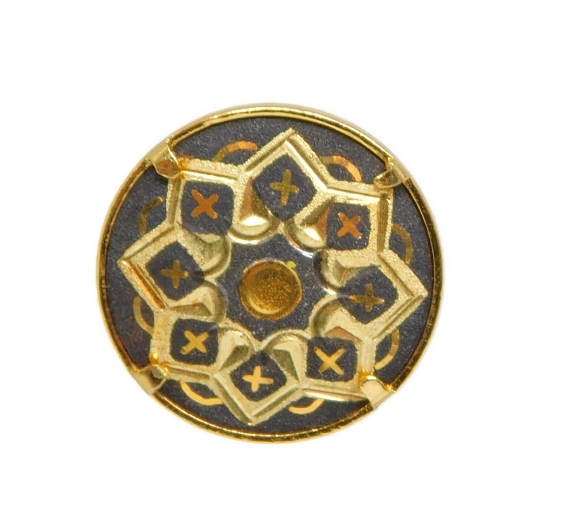 Gold Tone Hand Carved Damascene Stud Earrings