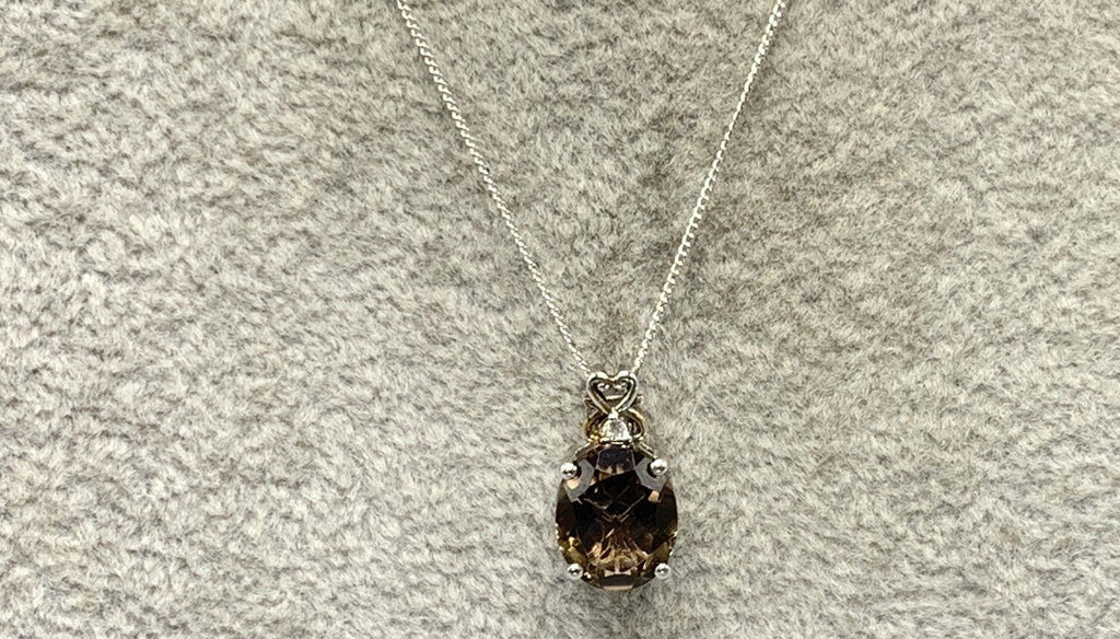 -Sterling Silver, Smokey Quartz & White Topaz Accent Pendant Necklace