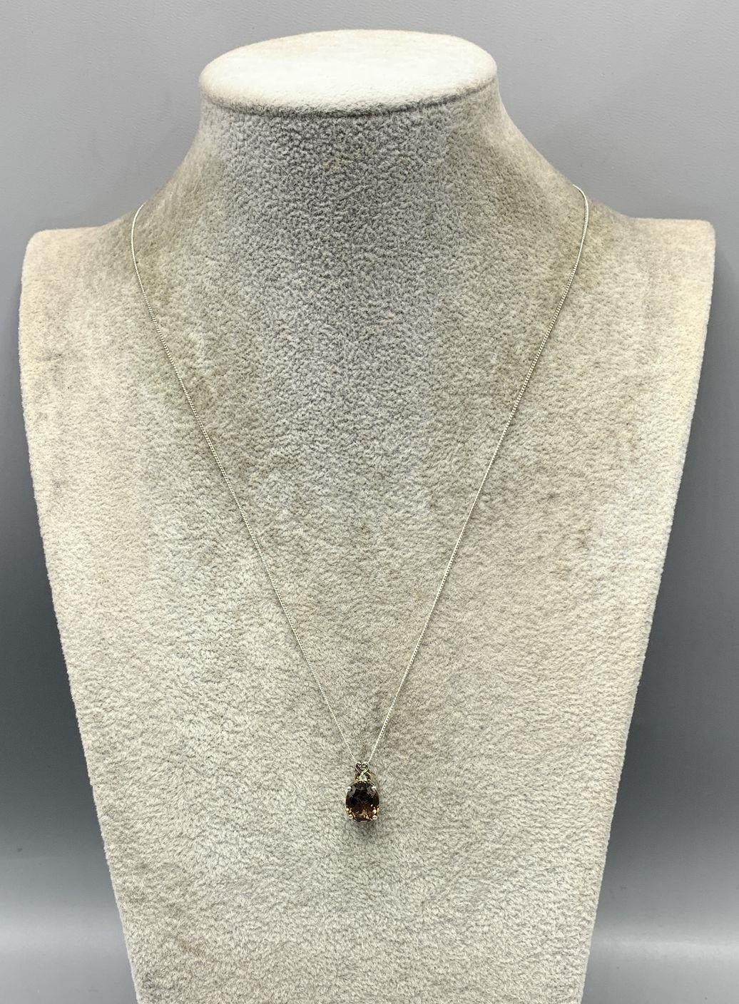 -Sterling Silver, Smokey Quartz & White Topaz Accent Pendant Necklace