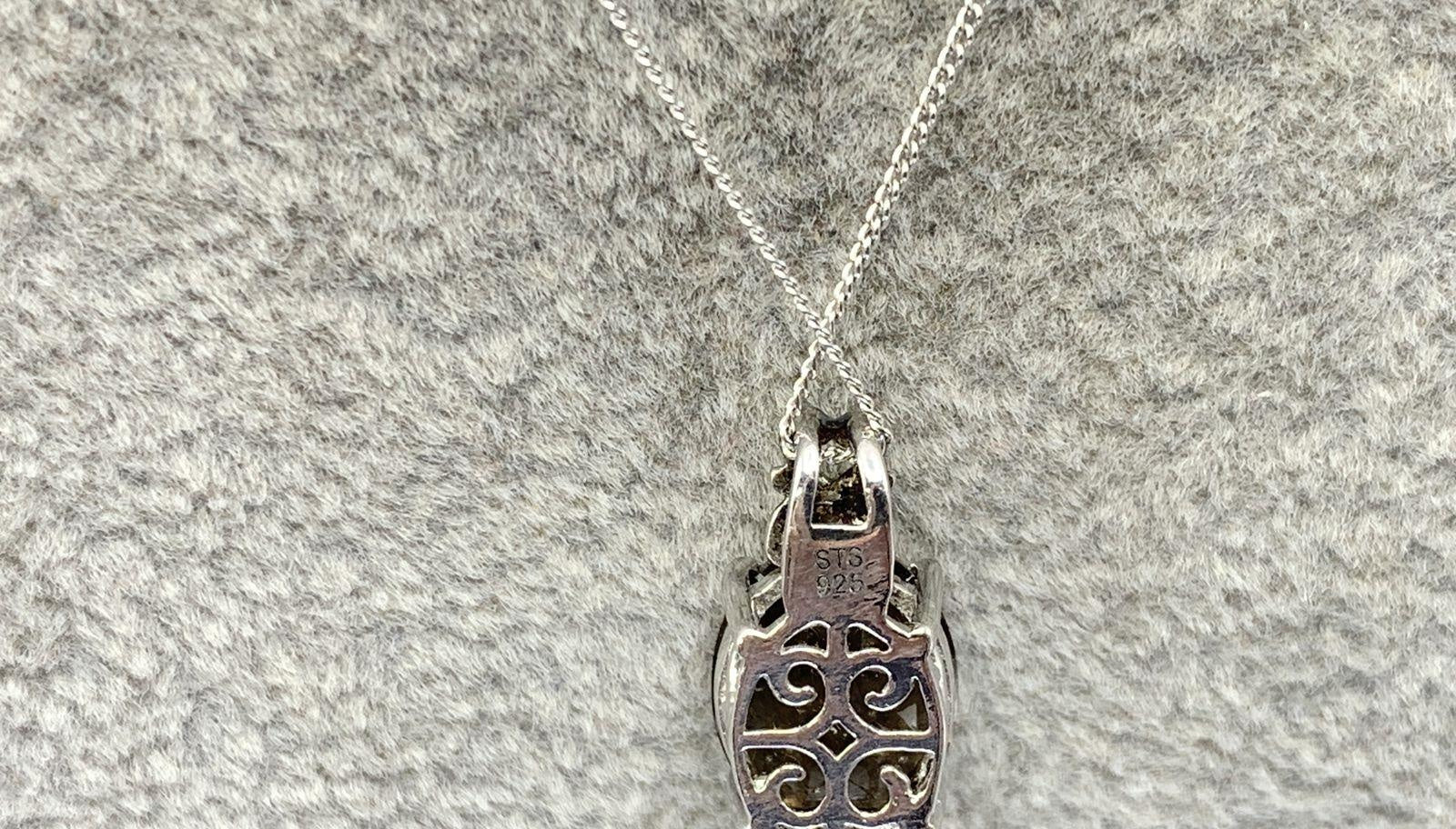 -Sterling Silver, Smokey Quartz & White Topaz Accent Pendant Necklace