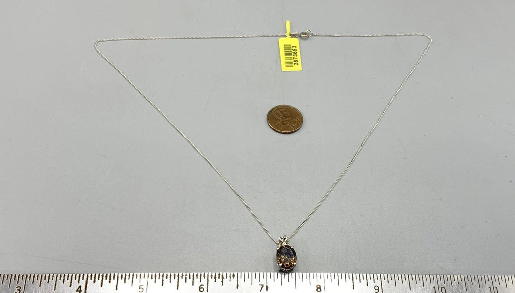 -Sterling Silver, Smokey Quartz & White Topaz Accent Pendant Necklace