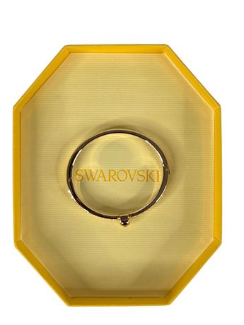 Swarovski Gold Tone Crystal Hinged Bangle Bracelet with Box