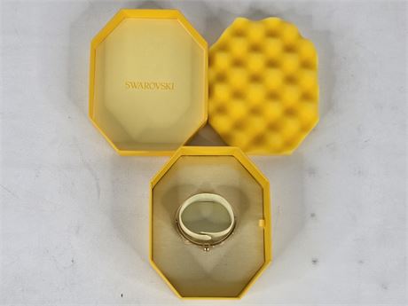 Swarovski Gold Tone Crystal Hinged Bangle Bracelet with Box