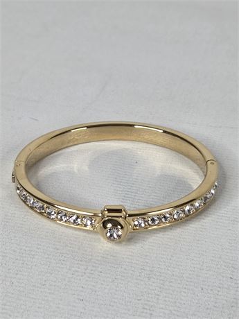 Swarovski Gold Tone Crystal Hinged Bangle Bracelet with Box