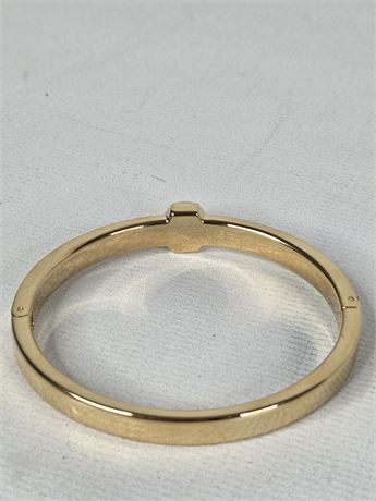 Swarovski Gold Tone Crystal Hinged Bangle Bracelet with Box