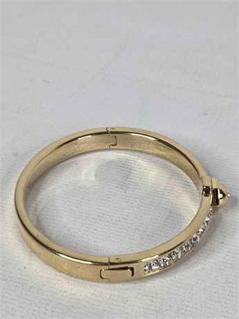 Swarovski Gold Tone Crystal Hinged Bangle Bracelet with Box