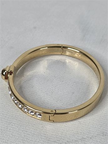 Swarovski Gold Tone Crystal Hinged Bangle Bracelet with Box