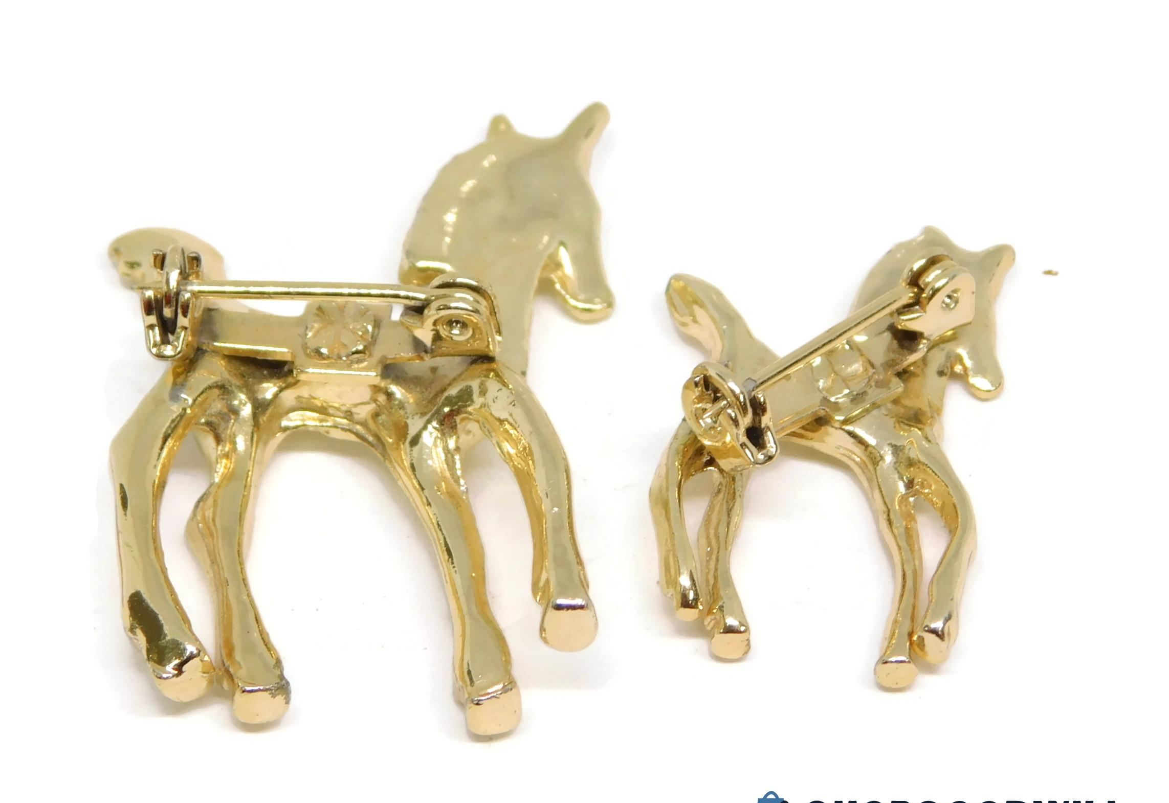 Lot of 2 Vintage Gold Tone Mommy Horse & Baby Horse Brooches
