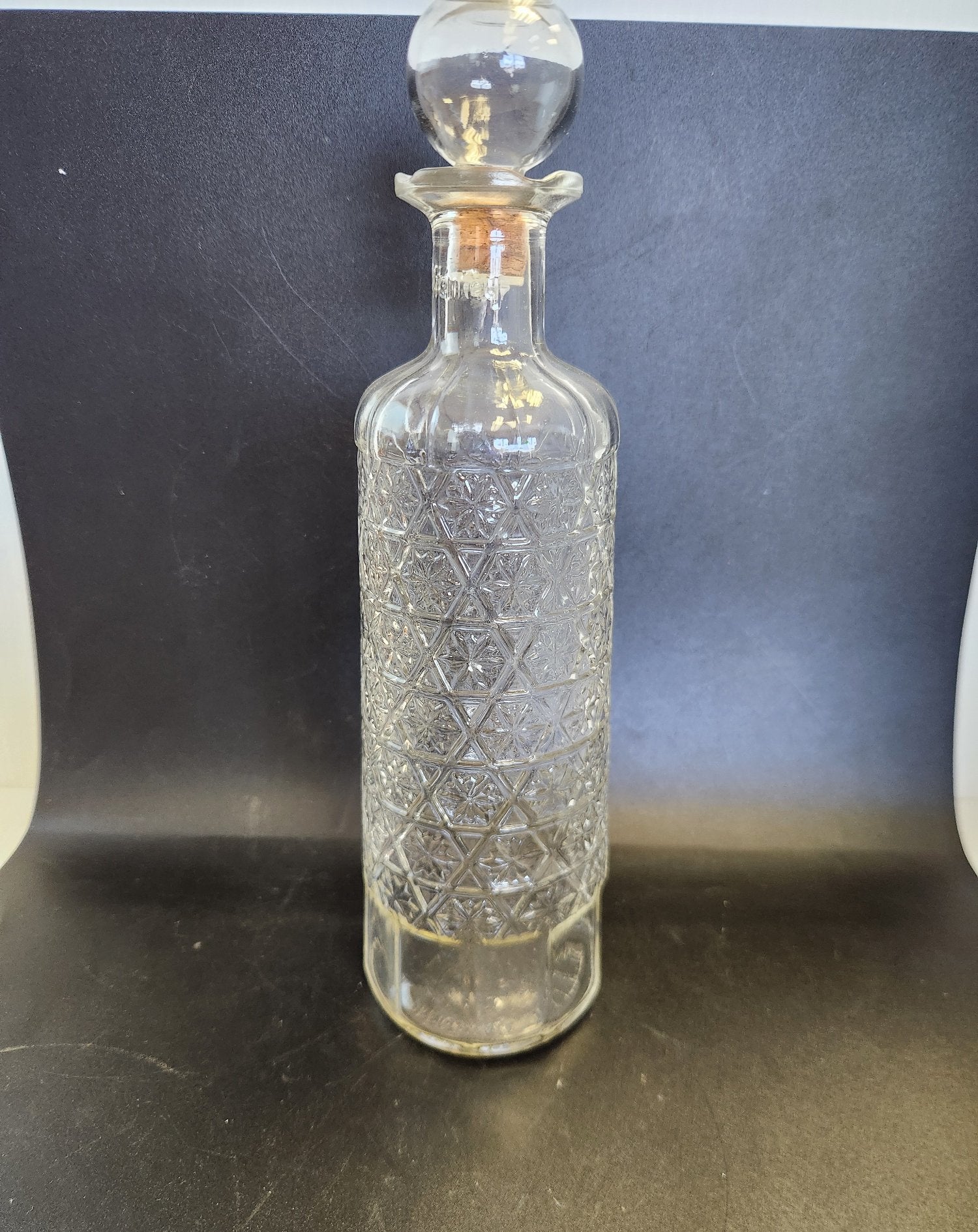Vintage Stremmel Etched Glass Decanter with Stopper