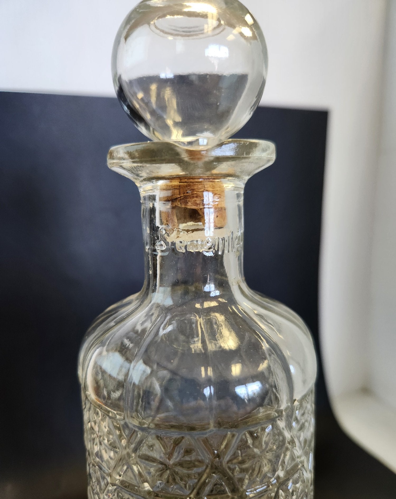 Vintage Stremmel Etched Glass Decanter with Stopper