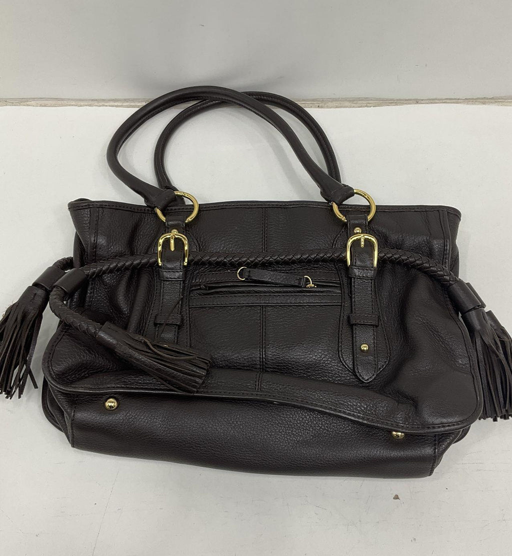 Adrienne Vittadini Zebra Print Tassel Satchel Handbag