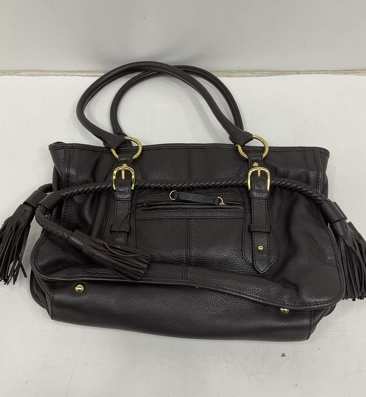 Adrienne Vittadini Zebra Print Tassel Satchel Handbag