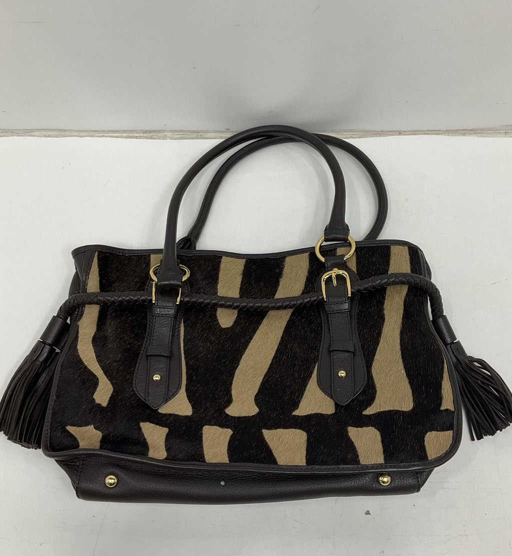 Adrienne Vittadini Zebra Print Tassel Satchel Handbag