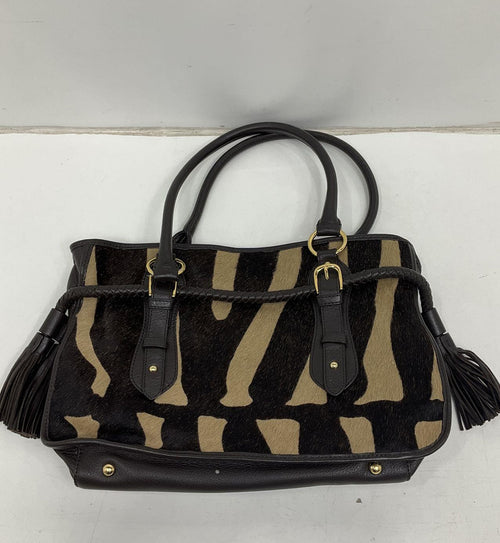 Adrienne Vittadini Zebra Print Tassel Satchel Handbag