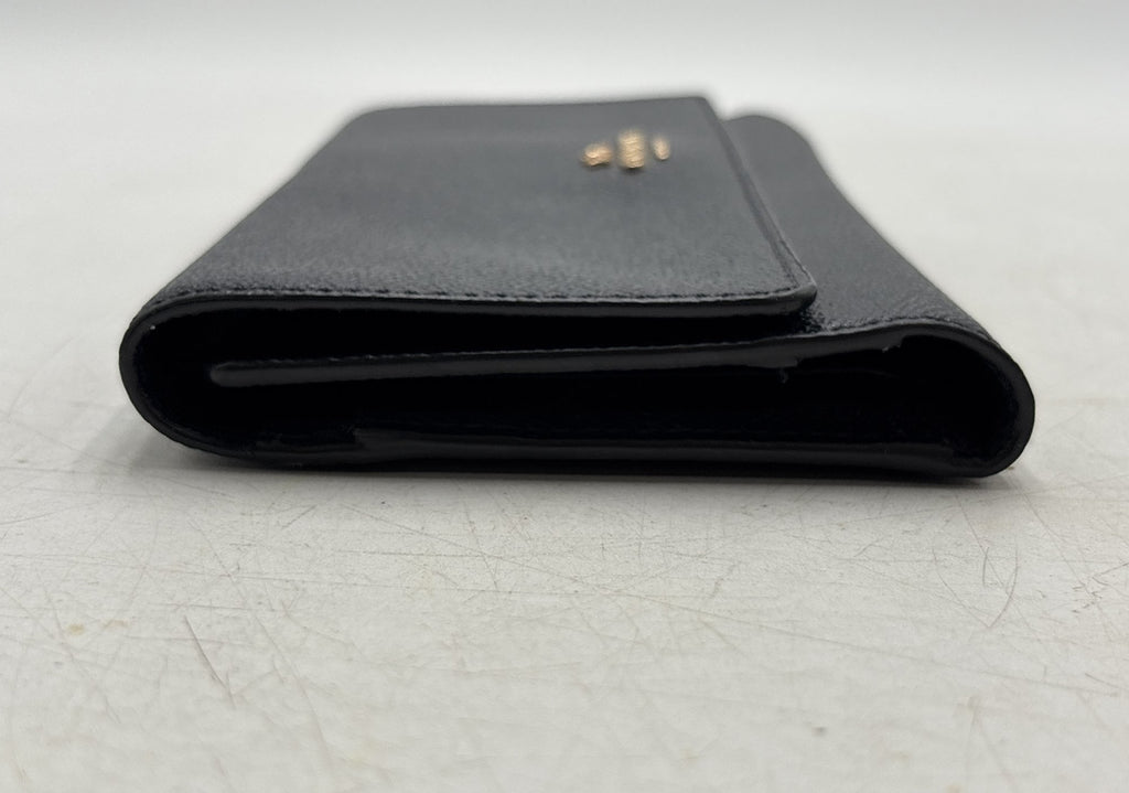 Coach Navy Blue Crossgrain Leather Trifold Wallet with Gold Logo