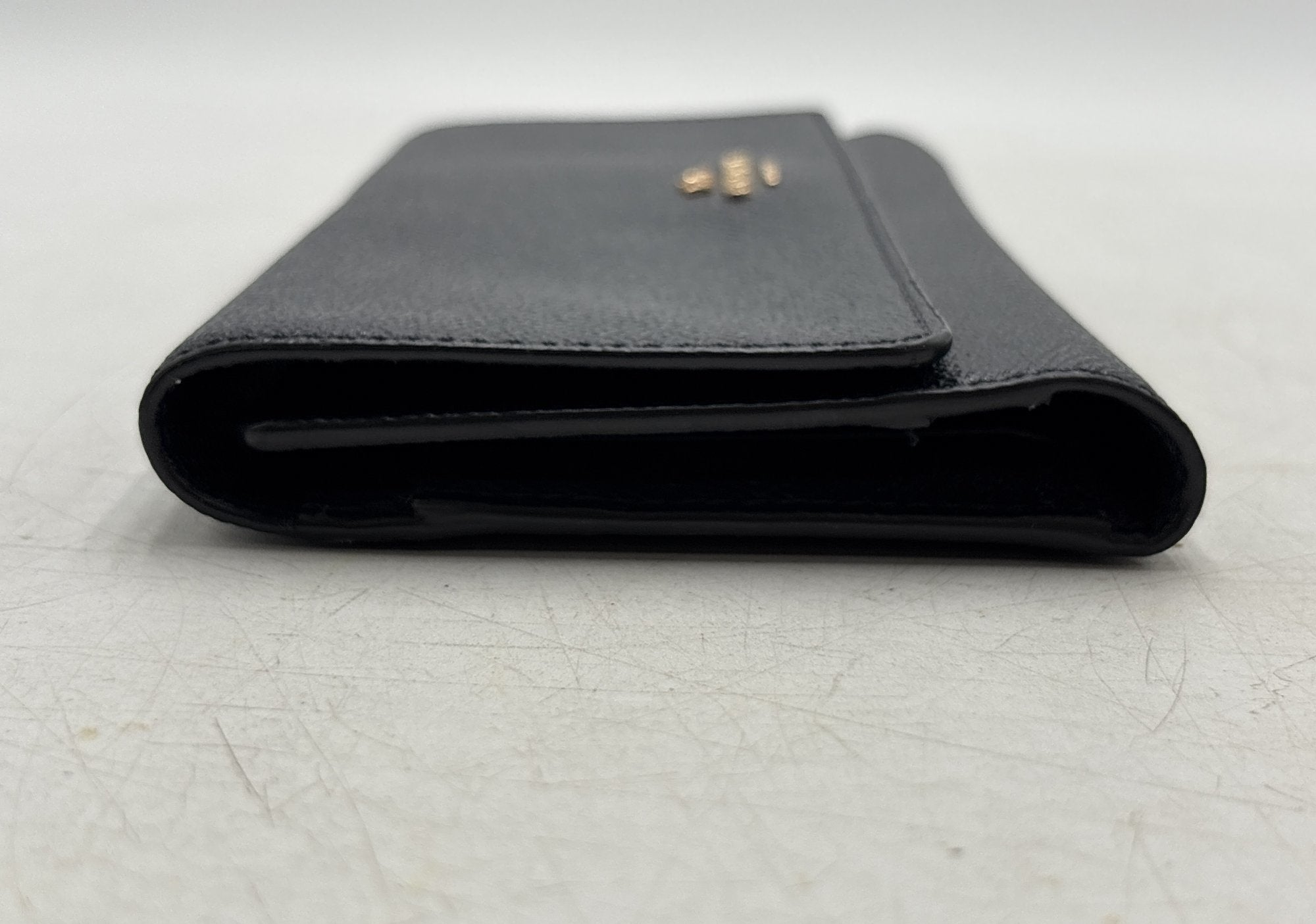 Coach Navy Blue Crossgrain Leather Trifold Wallet with Gold Logo