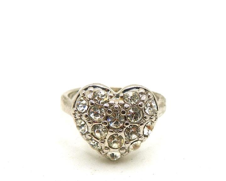 Silver Tone Cubic Zirconia Heart Ring