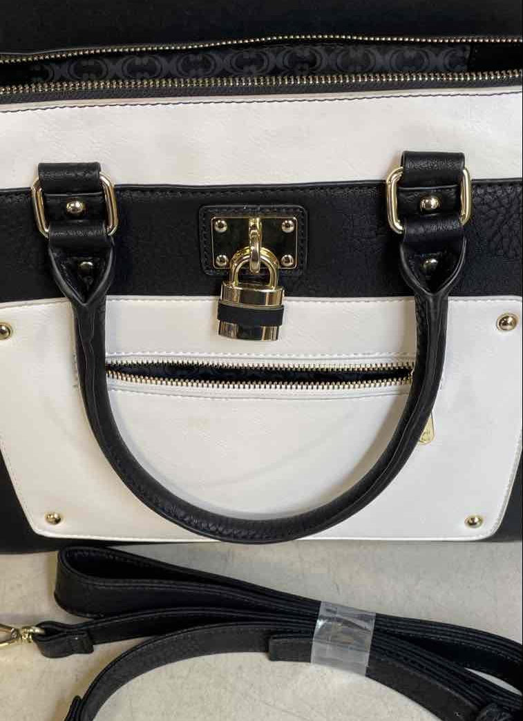 Charming Charlie Black & White Satchel with Lock Charm