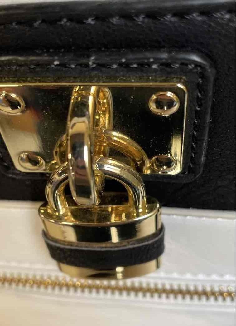 Charming Charlie Black & White Satchel with Lock Charm