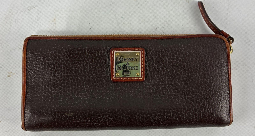 Dooney & Bourke Brown Pebbled Leather Zip-Around Wallet
