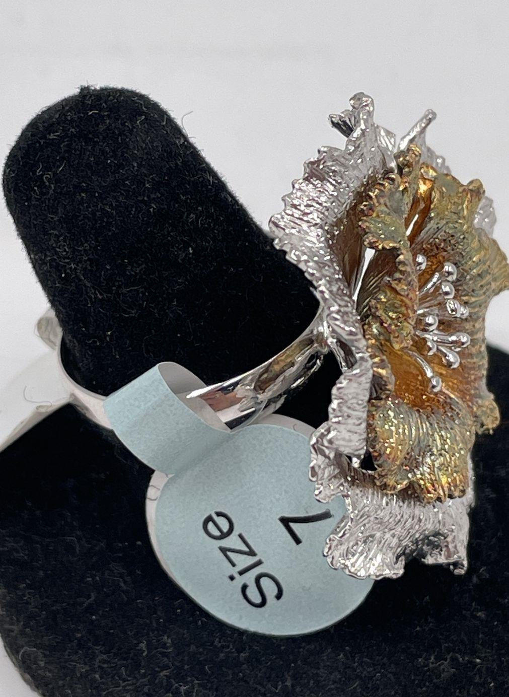 925 Sterling Dyadema Flower Statement Ring Size 7 w/Gold Plated Accent 11g