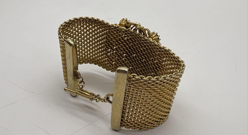 Vintage Gold-Tone Rhinestone Mesh Toggle Bracelet