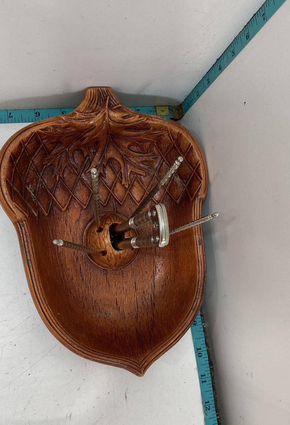 Acorn Nut Serving Tray with Nutcracker and Four Picks