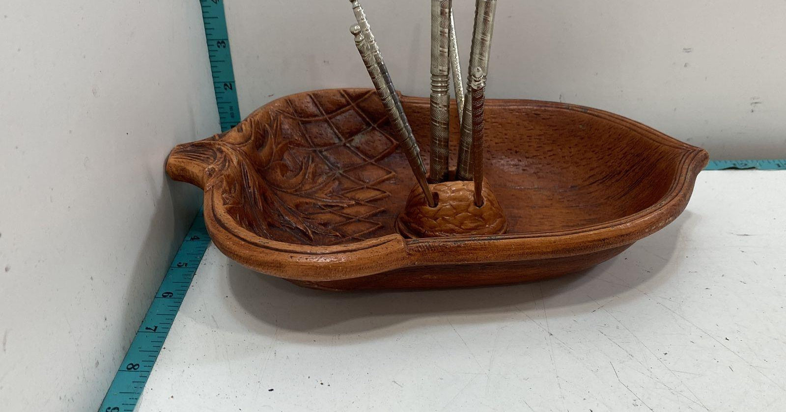Acorn Nut Serving Tray with Nutcracker and Four Picks