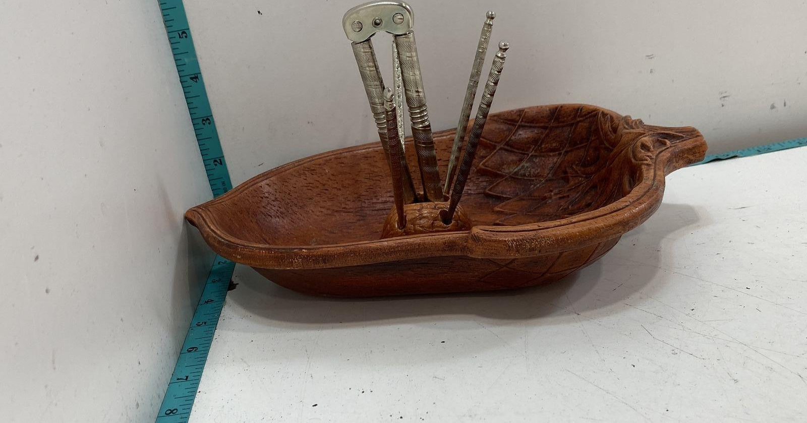 Acorn Nut Serving Tray with Nutcracker and Four Picks