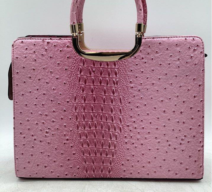 Dasein Pink Faux Ostrich Embossed Structured Handbag