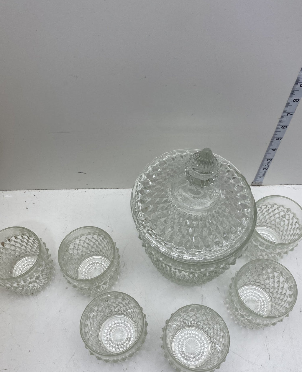 Indiana Glass Diamond Point 8-Piece Punch Set Clear Glass Vintage