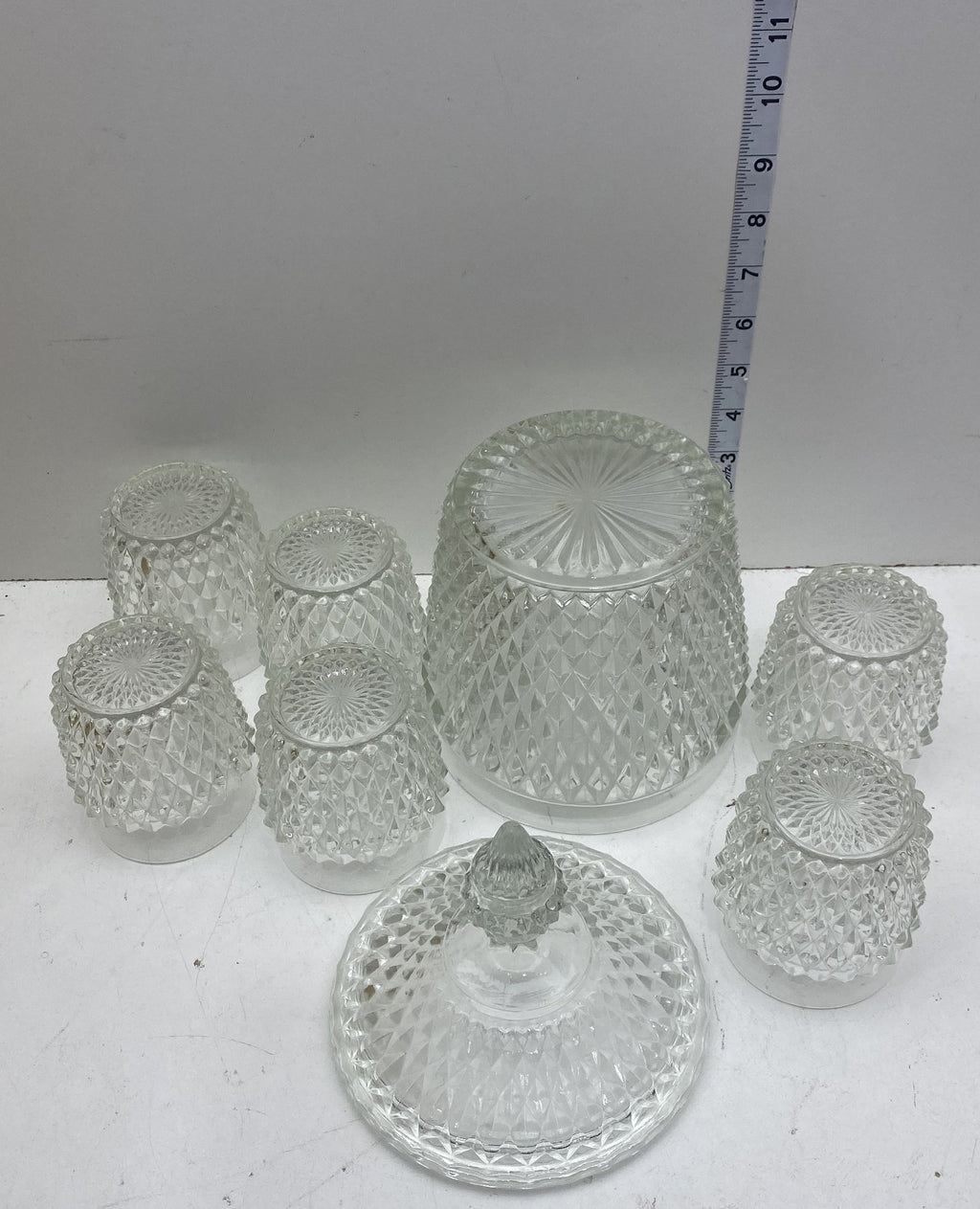 Indiana Glass Diamond Point 8-Piece Punch Set Clear Glass Vintage