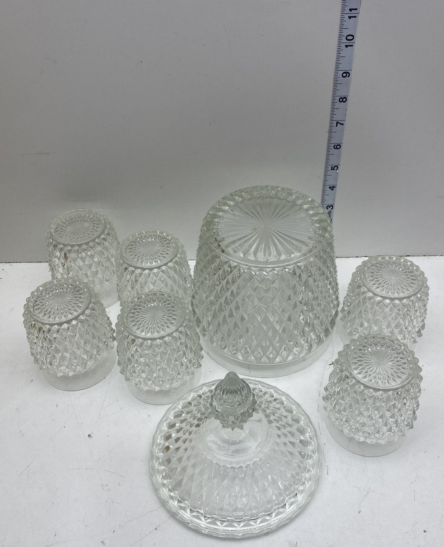 Indiana Glass Diamond Point 8-Piece Punch Set Clear Glass Vintage