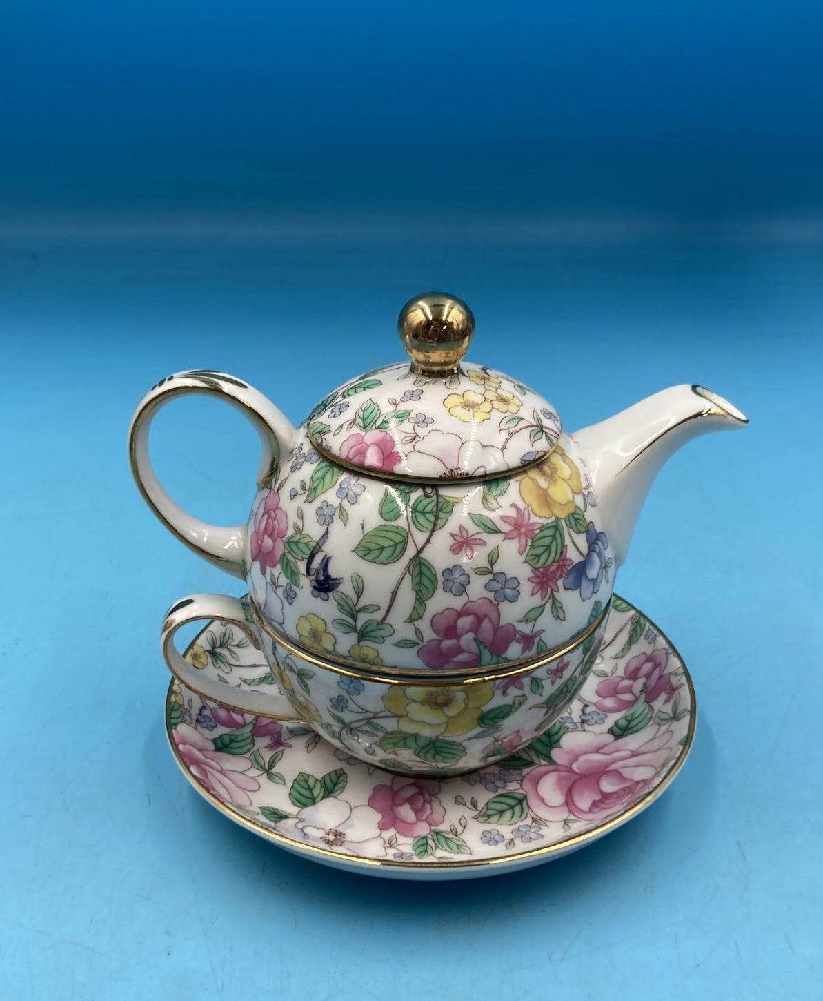 Two's Company Chintz Floral Teapot for One Stackable Set