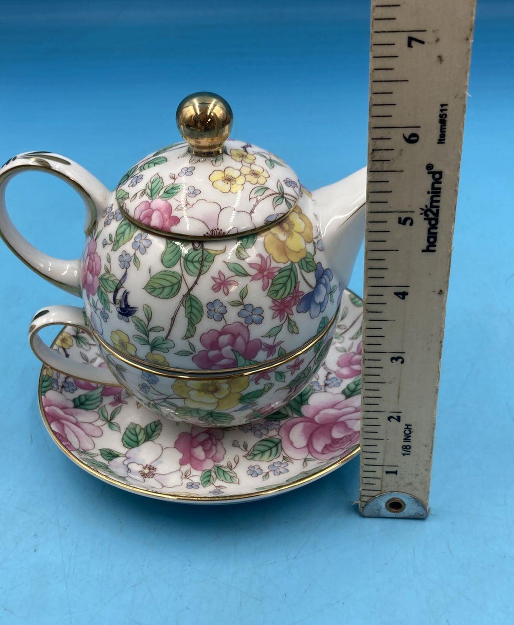 Two's Company Chintz Floral Teapot for One Stackable Set