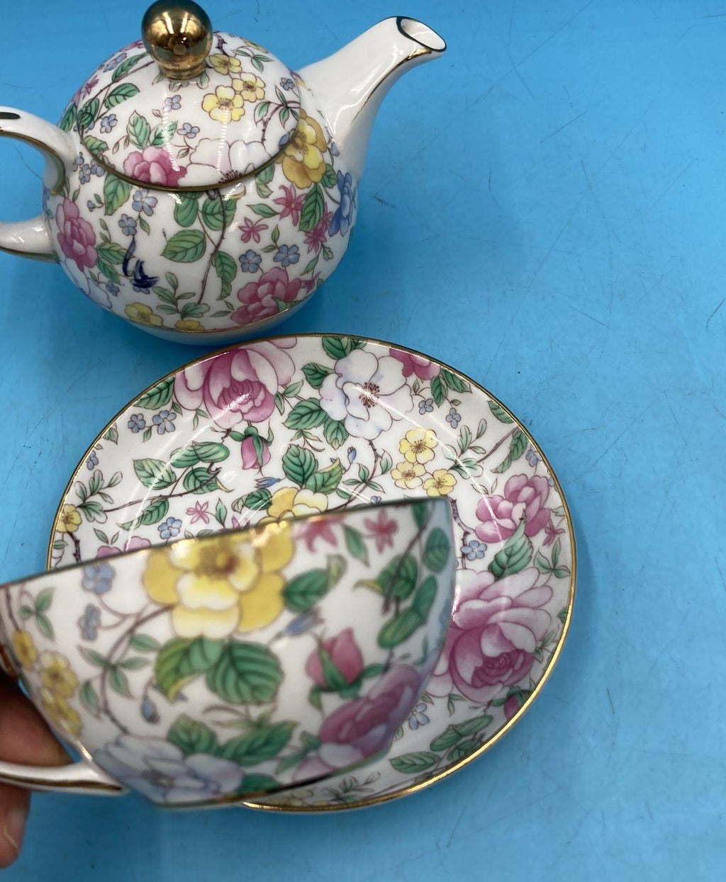 Two's Company Chintz Floral Teapot for One Stackable Set