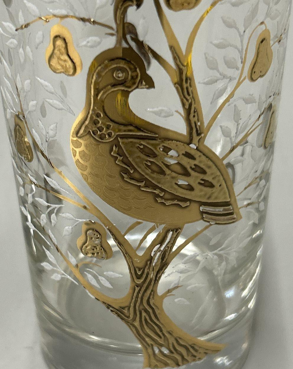 Culver Partridge in a Pear Tree Gold Overlay Tumbler Set of 2 Vintage