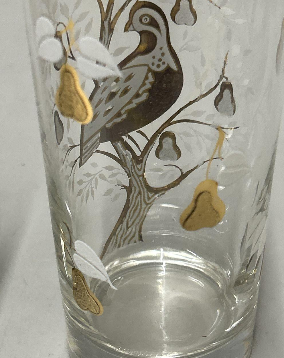 Culver Partridge in a Pear Tree Gold Overlay Tumbler Set of 2 Vintage