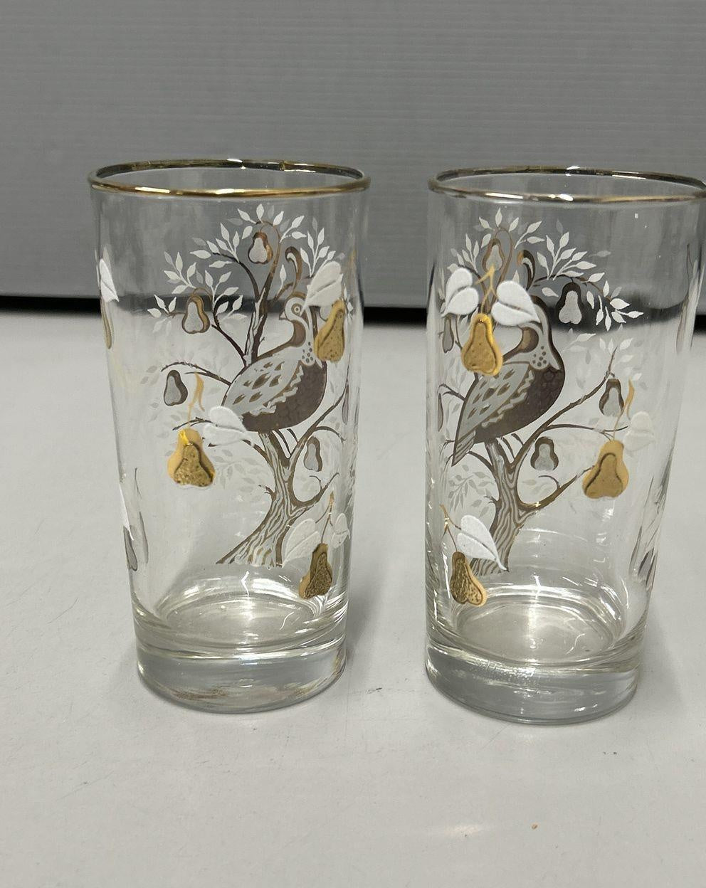 Culver Partridge in a Pear Tree Gold Overlay Tumbler Set of 2 Vintage